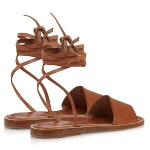 MaxMara Brown Leather Lace-Up Flat Sandals